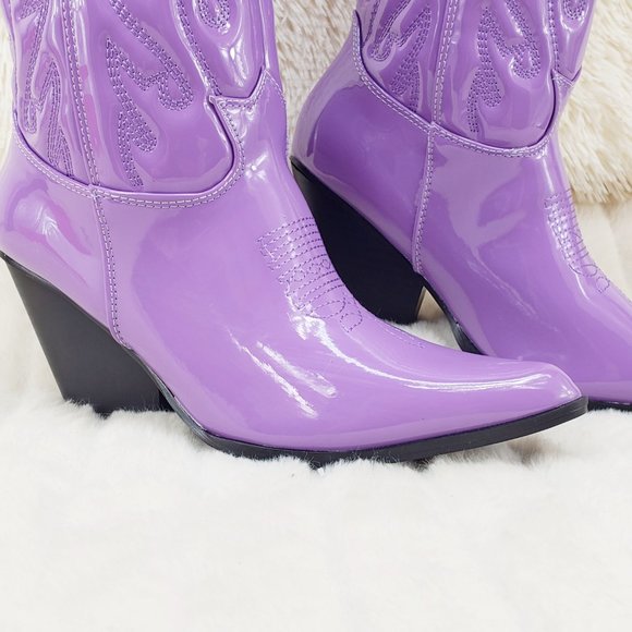 Lilac Purple Patent Western Cowboy Cowgirl Boots - Picture 4 of 13